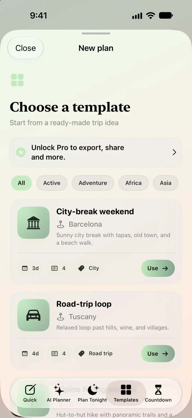 Maveon templates: browse ready-made plans by category