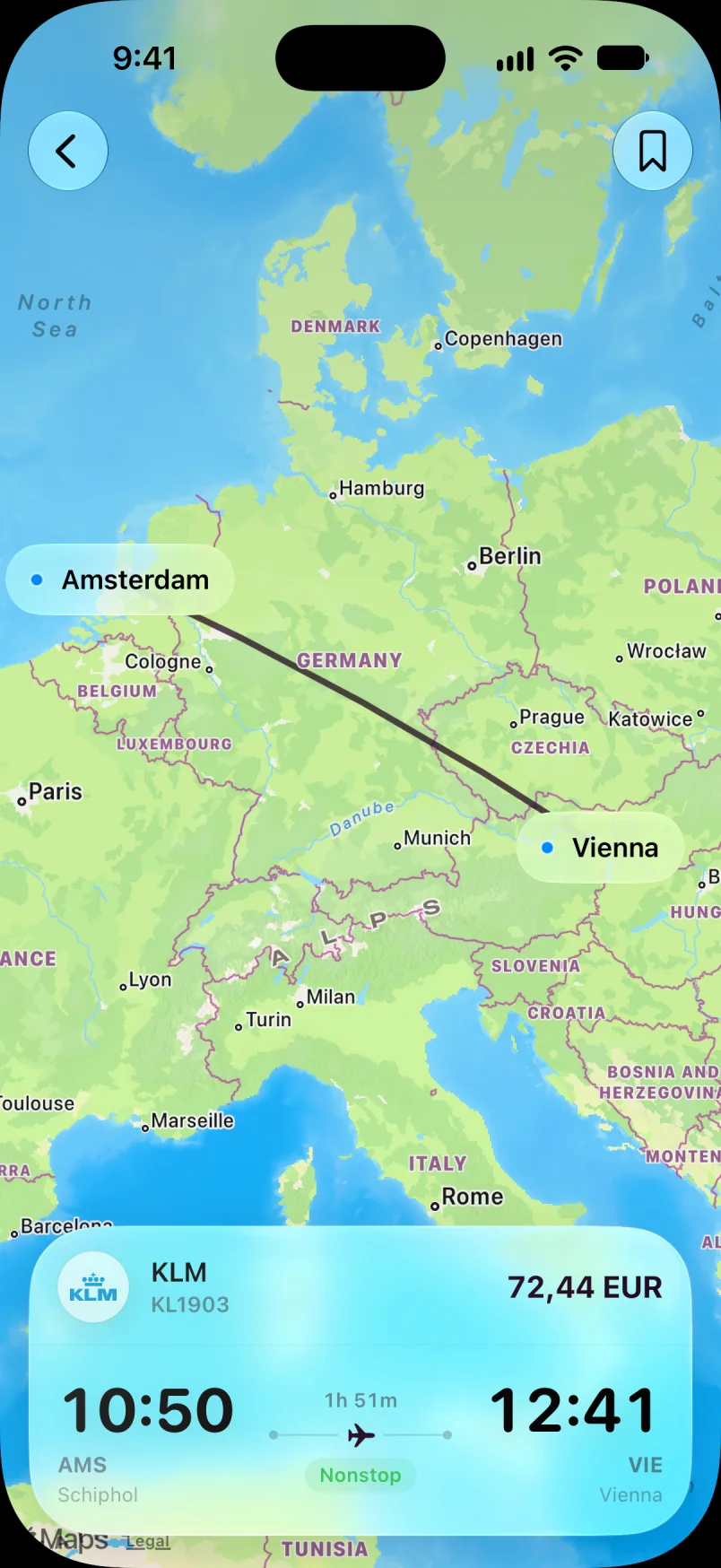 Maveon flight route map
