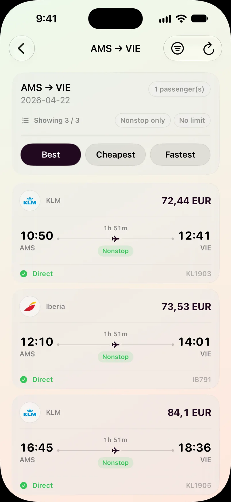 Flight results in Maveon