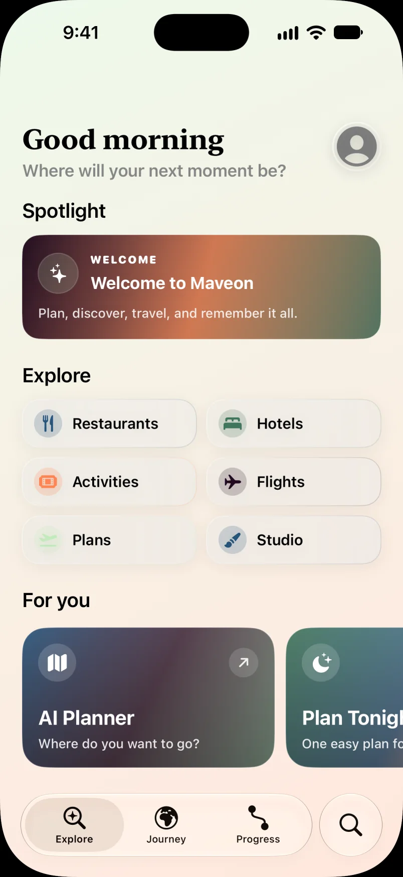 Maveon home screen