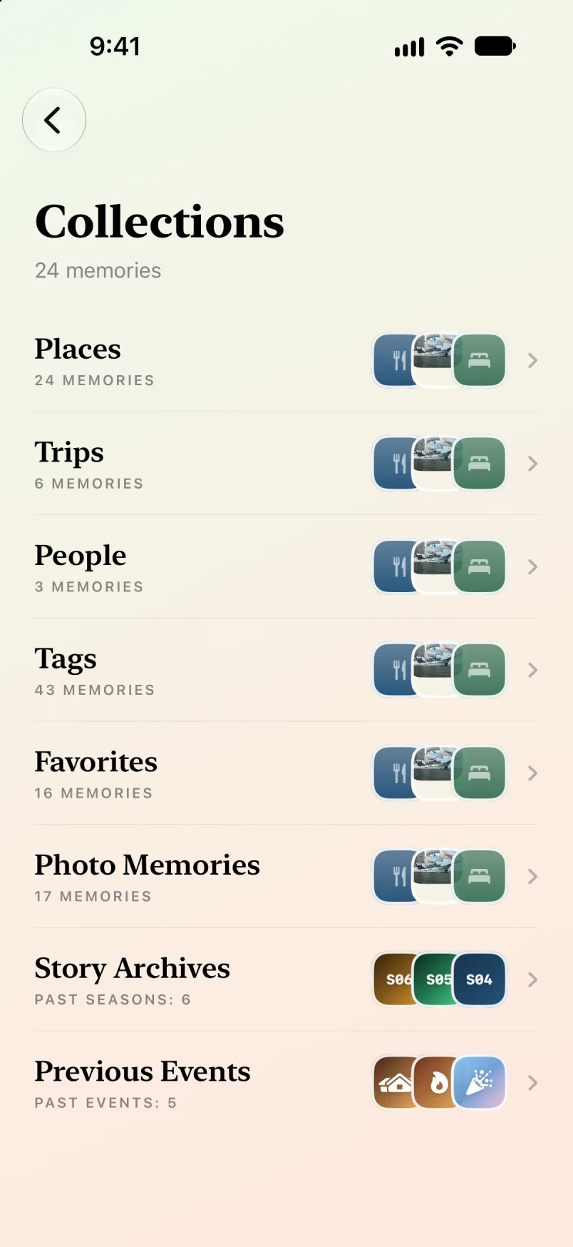Collections screen preview
