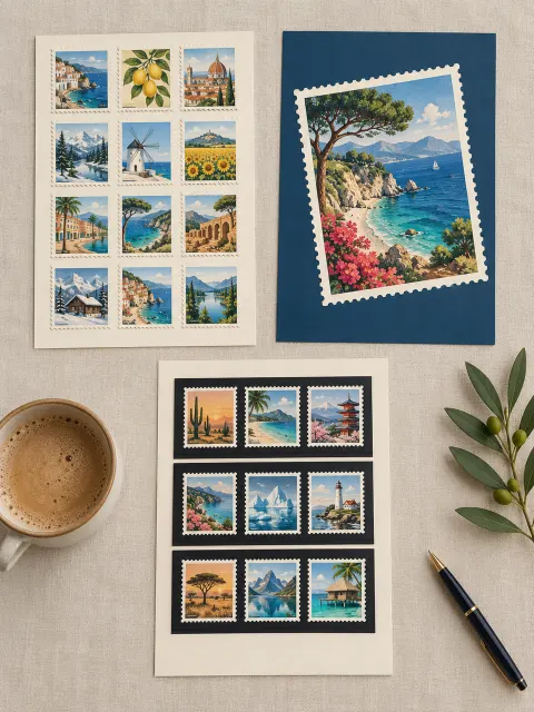 Sheets of perforated travel stamps