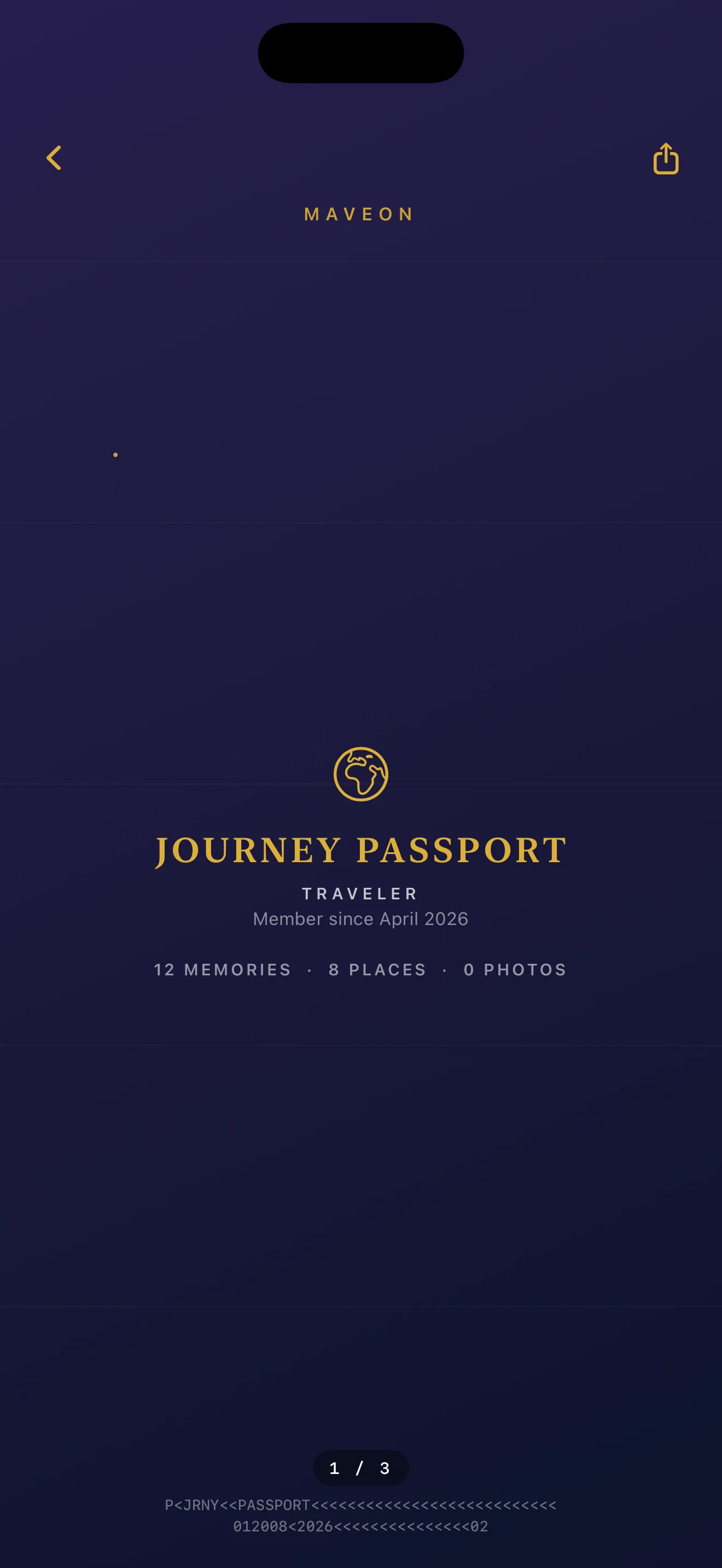 Journey Passport cover page with navy and gold design and a golden footprint engraving