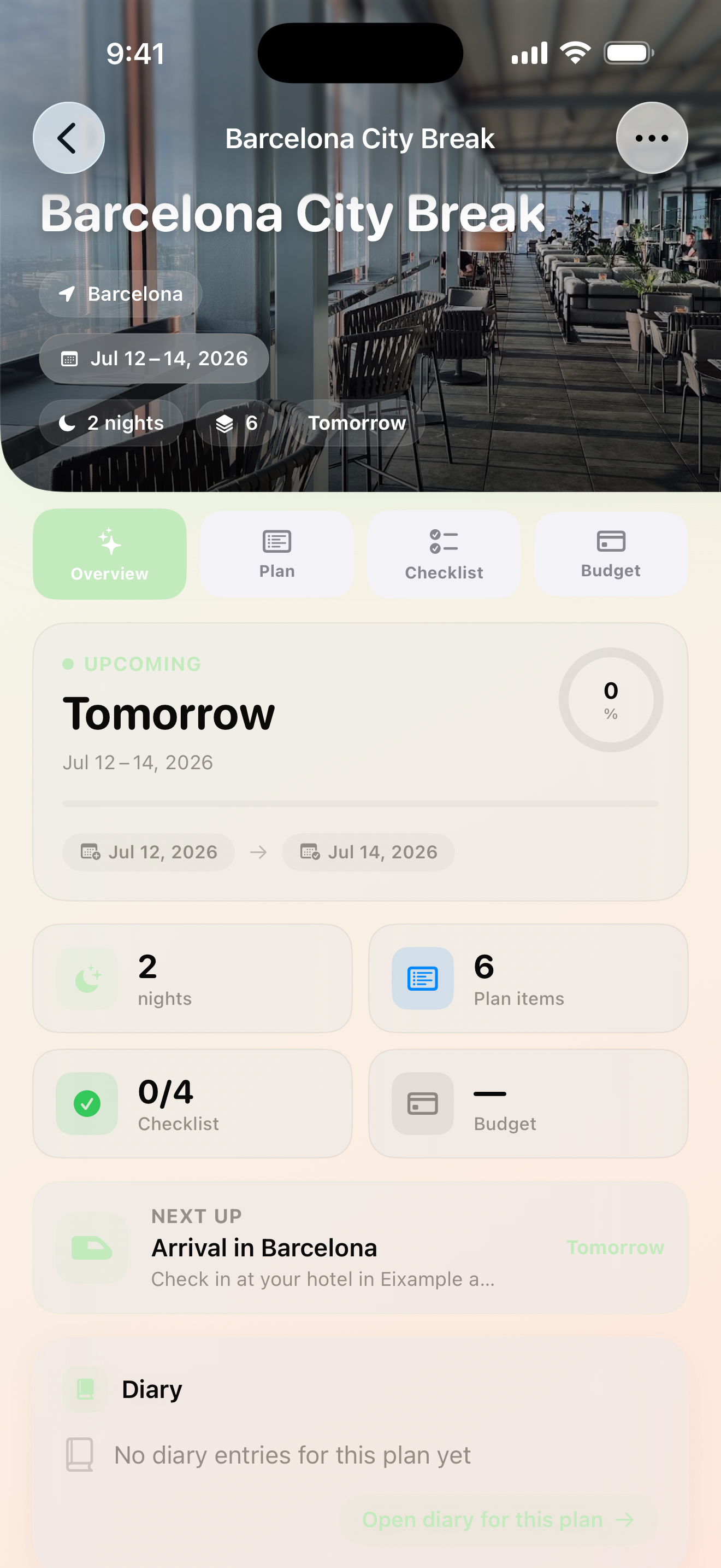 Maveon trip planning screen
